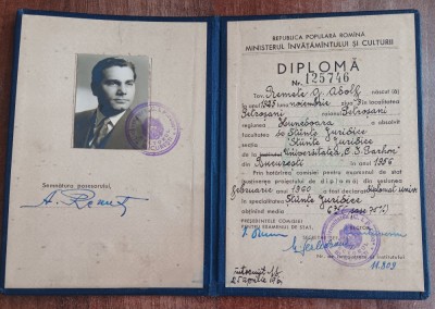 QW13 1 14 - 1960 - Diploma absolvire - Facultatea de stiinte juridice foto