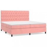 Cumpara ieftin Pat box spring cu saltea, roz, 200x200 cm, catifea