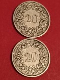 Lot 2 monede Elvetia: 20 rappen 1900 + 1901, T=1.000.000, stari EF/EF+ [poze]. Discount conform descriere [10 - 20 %. Vezi descrierea.].