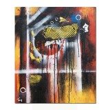 Tablou abstract pictat manual, Interplanetar, 60x50cm ulei pe panza in relief efect 3D, gata de agatat pe perete