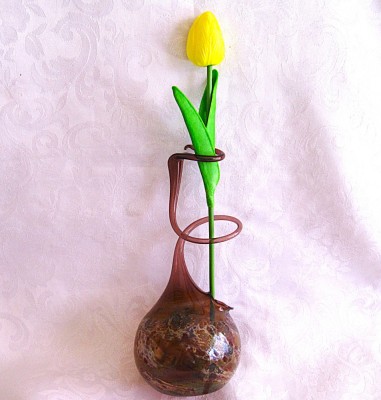 SOLIFLOR VINTAGE VAZA STICLA SACHS GLAS LAUSCHA GERMANIA LUCRATA MANUAL 21.5 CM foto