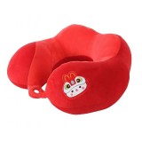 Pern&Auml; travelbunny, suport ergonomic pentru g&Atilde;&cent;t &Egrave;i cap, umplutur&Auml; din bumbac, model brodat iepure, 28x28x10 cm, ro&Egrave;u