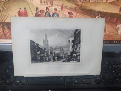 Gravură &amp;icirc;n oțel, Seville, Sevilla, Sevilia Procesiune religioasă Paris 1853, 035 foto