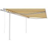 VidaXL Copertină retractabilă automat, st&acirc;lpi, galben&amp;alb, 4,5x3,5 m