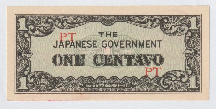 Filipine, One Centavo 1942_Ocupație japoneză_a UNC_serie liniara PT