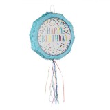 Pinata Rotundă, Imprimeu Happy Birthday, Albastru, 44x11cm, Oem