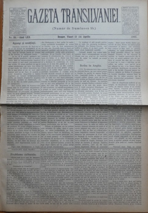 Gazeta Transilvaniei , Numer de Dumineca , Brasov , nr. 84 , 1907