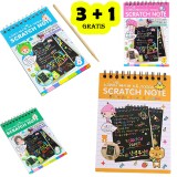 Carnetel razuibil pentru copii Magic Scratch Note, 10 File, 14 x 10 cm, Rainbow + Creion Stylus 3+1 GRATIS