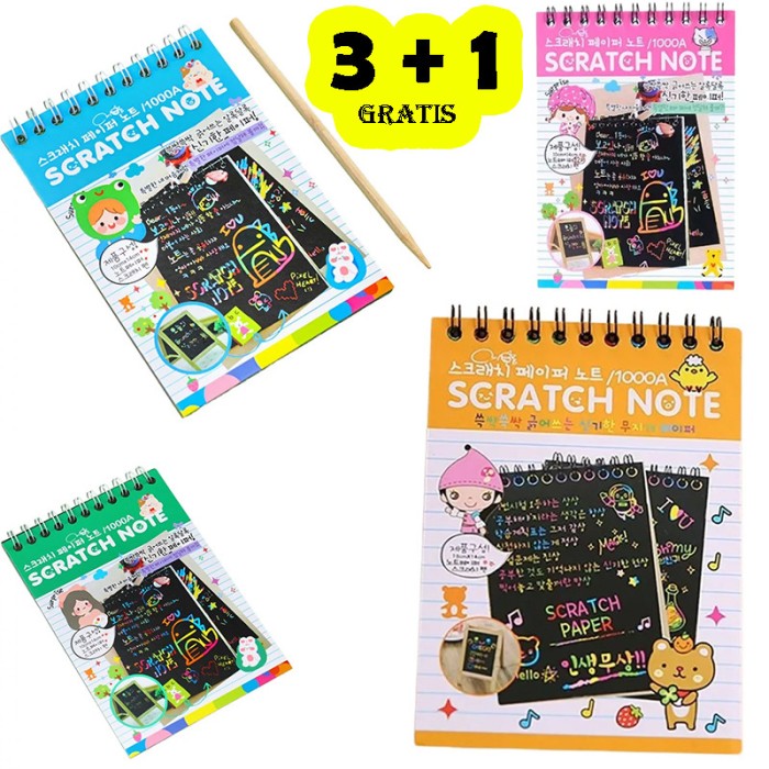 Carnetel razuibil pentru copii Magic Scratch Note, 10 File, 14 x 10 cm, Rainbow + Creion Stylus 3+1 GRATIS