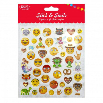 Abtibilduri DACO Lipeste si Zambeste, Model Smileys, Multicolor, 46 Buc/Set, Abtibilde cu Smileys, Autocolante cu Smileys, Stickere Decorative, Sticke foto