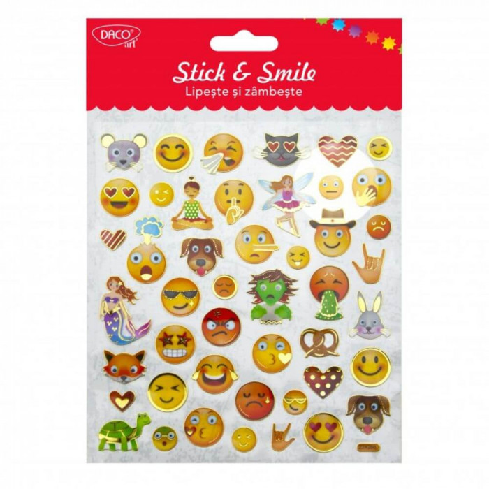 Abtibilduri DACO Lipeste si Zambeste, Model Smileys, Multicolor, 46 Buc/Set, Abtibilde cu Smileys, Autocolante cu Smileys, Stickere Decorative, Sticke