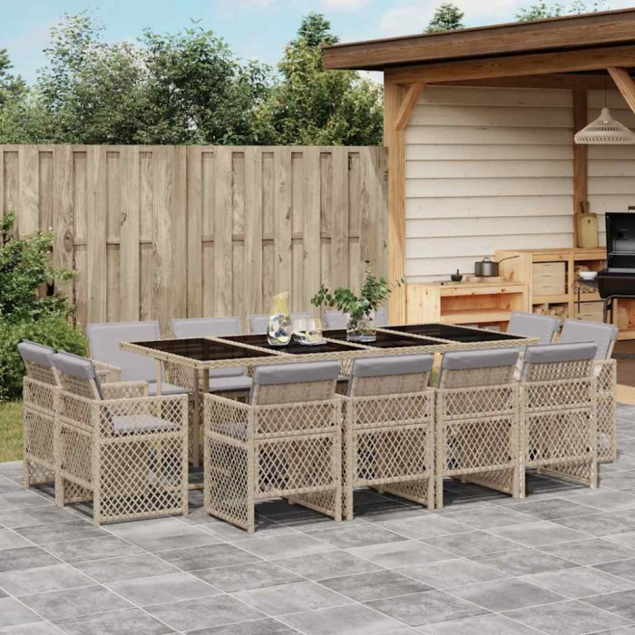 vidaXL Set mobilier grădină cu perne, 13 piese, bej combinat poliratan 3210864