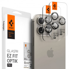 Set 2 Folii de protectie camera Spigen Optik.TR pentru Apple iPhone 14 Pro/Pro Max/15 Pro/Pro Max Natural Titanium