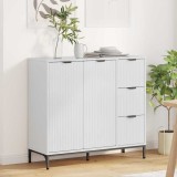 Bufet Alb Lucios vidaXL 89.5x33x82 cm Lemn Compozit 3 Sertare 2 Usi Depozitare Suport 60kg