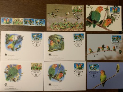 malawi - pasari - serie 4 timbre MNH, 4 FDC, 4 maxime, fauna wwf foto