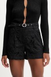 Morgan pantaloni scurți culoarea negru, uni, high waist, SHANTAL