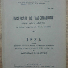 Incercari de vaccinatiune contra holerei pasarilor/ 1936