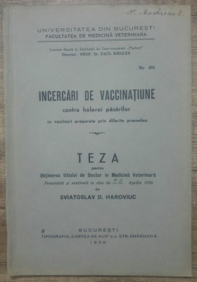 Incercari de vaccinatiune contra holerei pasarilor/ 1936 foto