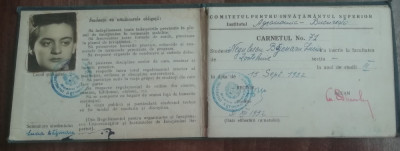 QW13 6 - 1952 - Carnet student - Institutul Agronomic Bucuresti foto