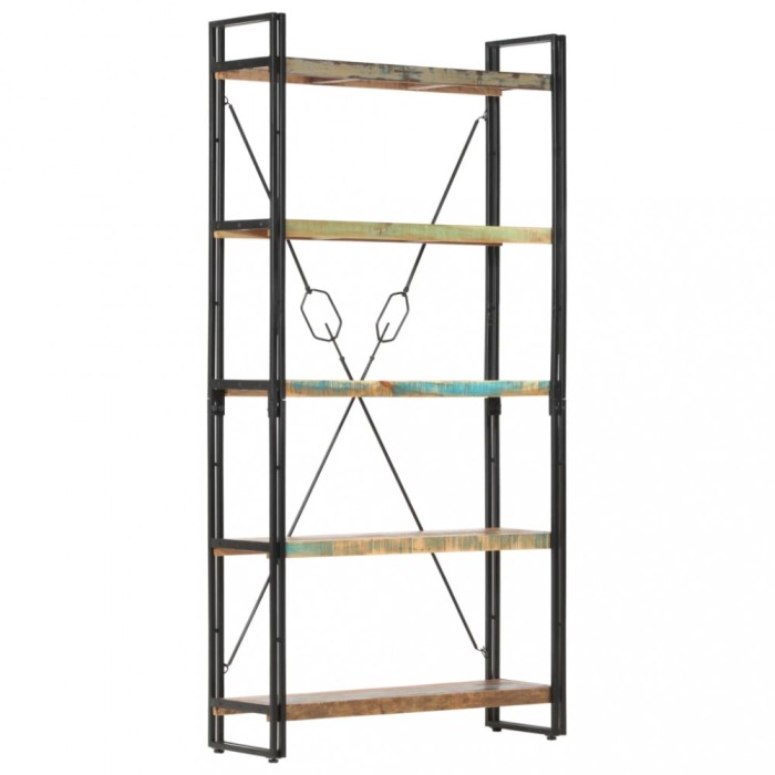 vidaXL Bibliotecă cu 5 rafturi, 90 x 30 x 180 cm, lemn masiv reciclat