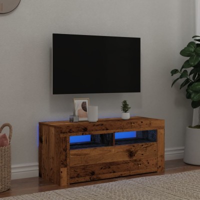 Gossi dulap tv cu lumini led lemn vechi 90x35x40 cm lemn prelucrat foto