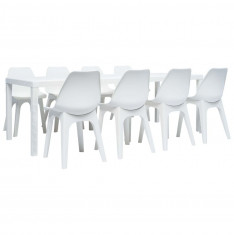 Set mobilier de exterior, 9 piese, alb, plastic foto