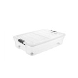 Cutie de depozitare din plastic, transparenta, cu capac rabatabil si manere, 60 l