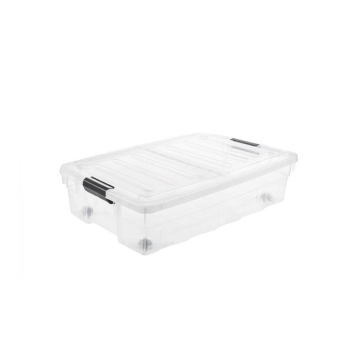 Cutie de depozitare din plastic, transparenta, cu capac rabatabil si manere, 60 l