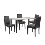 Set masa dining Leziter Cadiz 4 scaune Kelly negru, blaturi sticla securizata, piele ECO