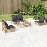 VidaXL Set mobilier de grădină cu perne gri &icirc;nchis, 4 piese, bambus 3156480