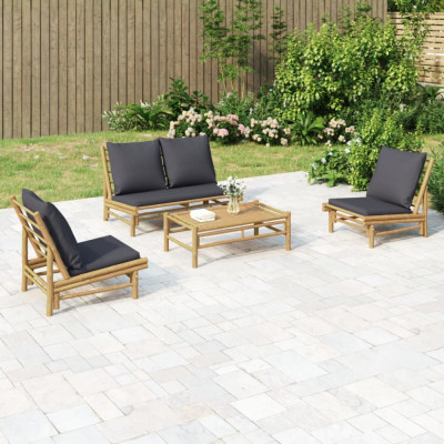 vidaXL Set mobilier de grădină cu perne gri &amp;icirc;nchis, 4 piese, bambus 3156480 foto