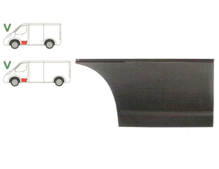 Panou reparatie usa VW TRANSPORTER (T4)/CARAVELLE/MULTIVAN, 07.1990-.2003 model Scurt/Mijlociu, partea stanga, parte inferioara, usa fata, cu 2 nervu