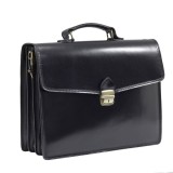 Servieta Barbati Piele Naturala Neagra S115, 3 Compartimente, Curea Umăr, Buzunare, Fabricata Italia, 39x13x30 cm