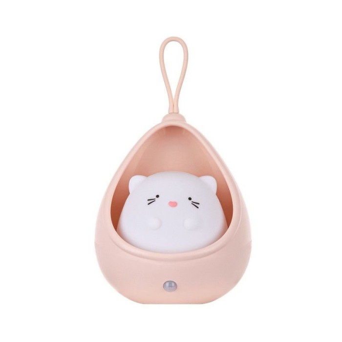 Lampa de veghe portabila eMazing model pisicuta cu 2 moduri de functionare, fabricata din silicon non-toxic, cu reincarcabila USB si echipata cu senzo