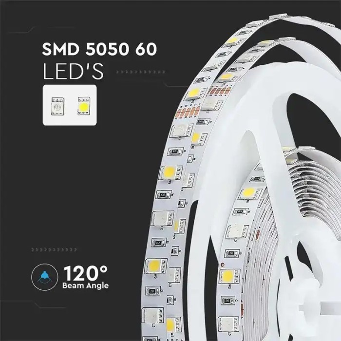 Banda LED SMD5050 60LED/m 357lm/m 8W/m RGB+W alb neutru IP20 5m V-TAC SKU-212552