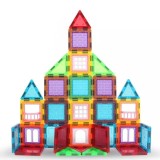 Set constructii magnetic cu 45 piese, multicolor, Magnetic Tiles, castel 3D, ProCart