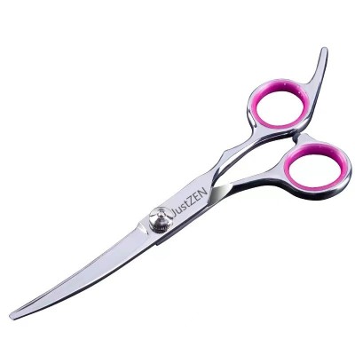 Foarfeca curbata pentru tuns parul de caini, pisici si alte animale de companie, JustZEN&amp;trade; Profesional, Argintiu, 17 cm foto