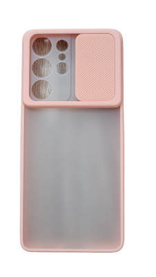 Huse silicon cu protectie camera slide Samsung Galaxy S21 Ultra , Roz foto