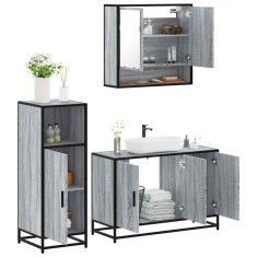 Set mobilier de baie, 3 piese, gri sonoma, lemn prelucrat foto