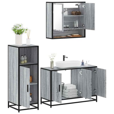 vidaXL Set mobilier de baie, 3 piese, gri sonoma, lemn prelucrat 3300983 foto