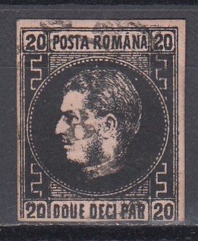 ROMANIA 1866/1867 LP 20 REGELE CAROL I CU FAVORITI 20 PARALE HARTIE GROASA STAMPILAT foto