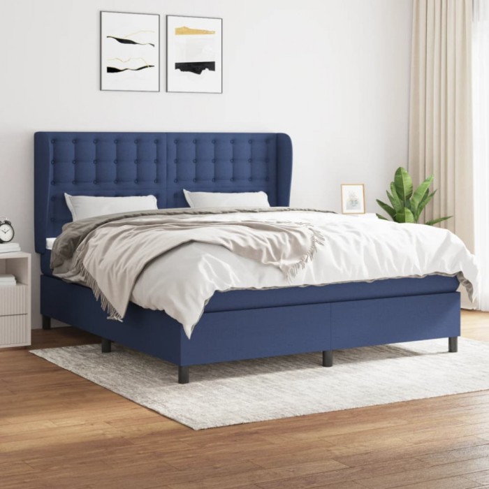 vidaXL Pat box spring cu saltea, albastru, 180x200 cm, material textil 3128307