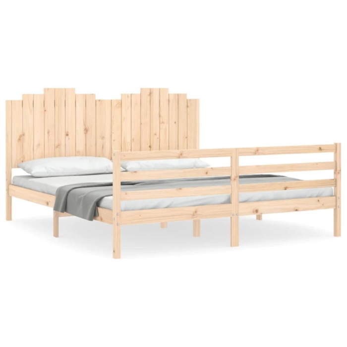 Cadru de pat cu tablie Super King Size, lemn masiv
