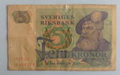 Bancnota Suedia - 5 Kronor 1977