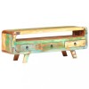 Comoda TV Gossi, 117x30x41 cm, Lemn Masiv Reciclat Multicolor, 3 Sertare, Raft Multimedia, Stil Vintage
