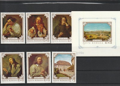 ROMANIA 1970 LP 751 LP 752 REPRODUCERI DE ARTA SIMTURILE SERIE+COLITA MNH NEST foto