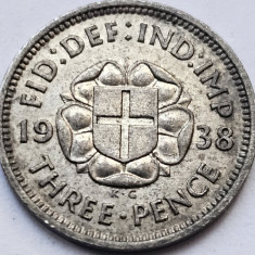 3 pence 1938 Marea Britanie, George VI , argint, km#848