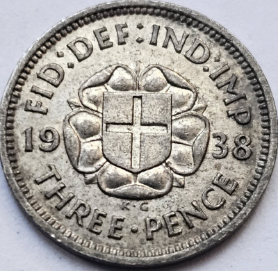 3 pence 1938 Marea Britanie, George VI , argint, km#848 foto