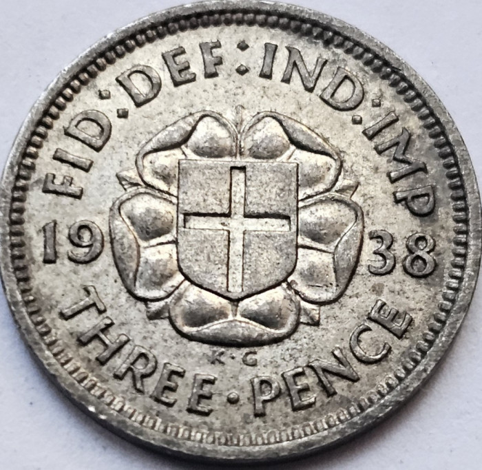 3 pence 1938 Marea Britanie, George VI , argint, km#848