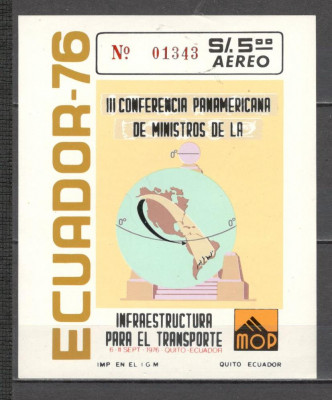 Ecuador.1976 Posta aeriana:Conferinta Ministrilor de Transport-Bl. GE.200 foto